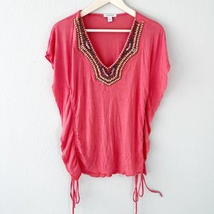 Boston Proper | Beaded Flutter Sleeve Tie Top Size XS